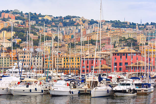 Marina Porto Antico Genova, Genoa, Italy. Marina Porto Antico Genova, where many sailboats and yachts are moored, Genoa, Italy. palazzo antico stock pictures, royalty-free photos & images