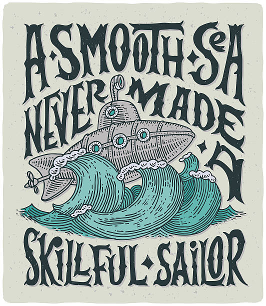 gładkie morze nigdy nie zrobił umiejętne żeglarz - engraved image gear old fashioned machine part stock illustrations