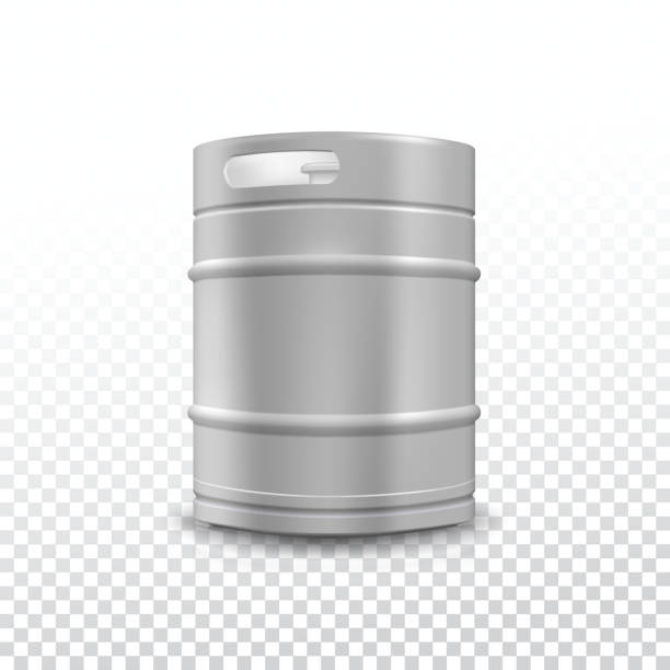 Metal beer keg with grained Metal beer keg with grained and shadow on transparent background, vector illustration. keg stock illustrations