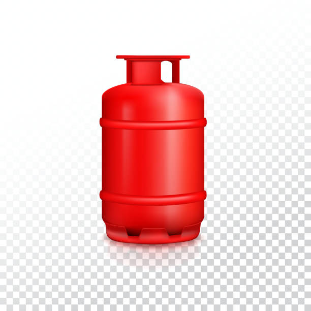 Propane gas balloon. Propane gas balloon with reflexes. Red gas tank, gas container on transparent background. gas cylinder stock illustrations