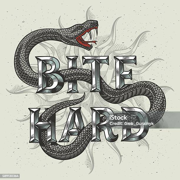 Snake Graphic Illustration With Engraved Slogan Bite Hard Stock Illustration - Download Image Now