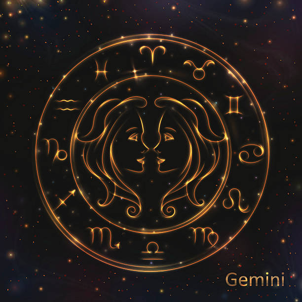 istock Glowing Astrology Zodiac Signs, Golden shining Gemini 589133730