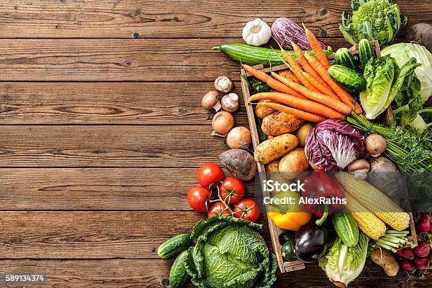 Assortment Of Fresh Vegetables Stock Photo - Download Image Now - Vegetable, Box - Container, Freshness