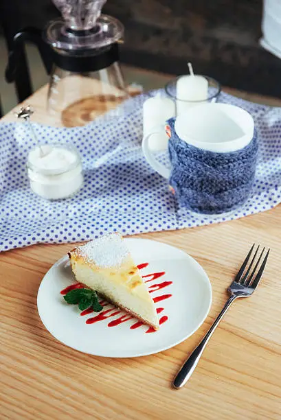 Photo of triangle cheese cakes in cafe