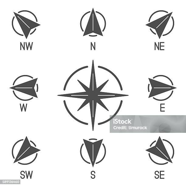 Ilustración de Compass Icons y más Vectores Libres de Derechos de Norte - Norte, Señal de flecha, Apuntar