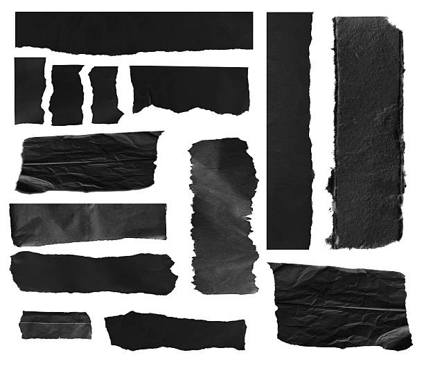 Pieces of torn paper Ripped black and white paper, copy space. black torn stock pictures, royalty-free photos & images