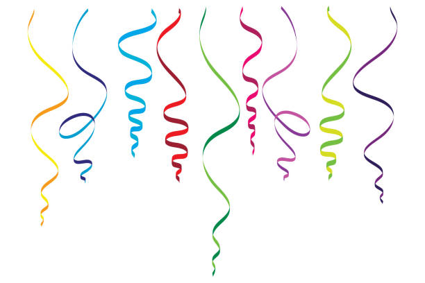 Serpentine streamers objects Colorful shiny streamer. Carnival party serpentine decoration streamer stock illustrations