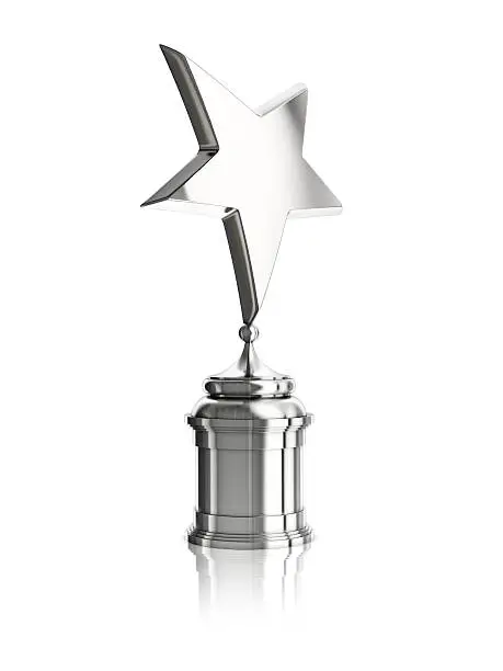 silver star award on stand isolated on a white background