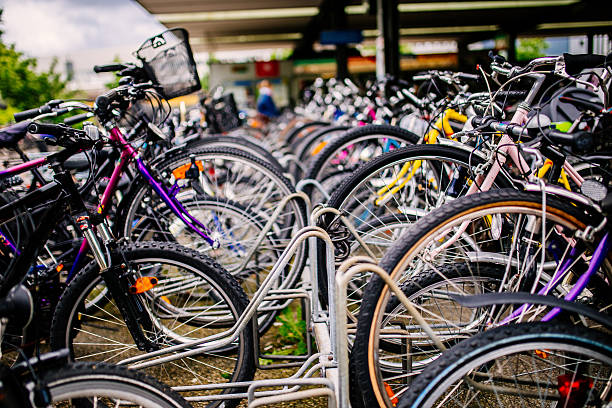 istock Bicycle parking,bicycles  in a row 589416030