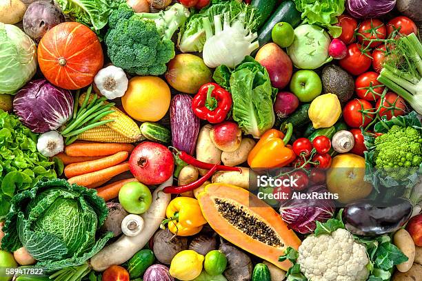 Fresh Fruits And Vegetables Stock Photo - Download Image Now - Vegetable,  Fruit, Freshness - iStock