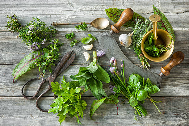 istock fresh herbs and spices on wooden table 589418322