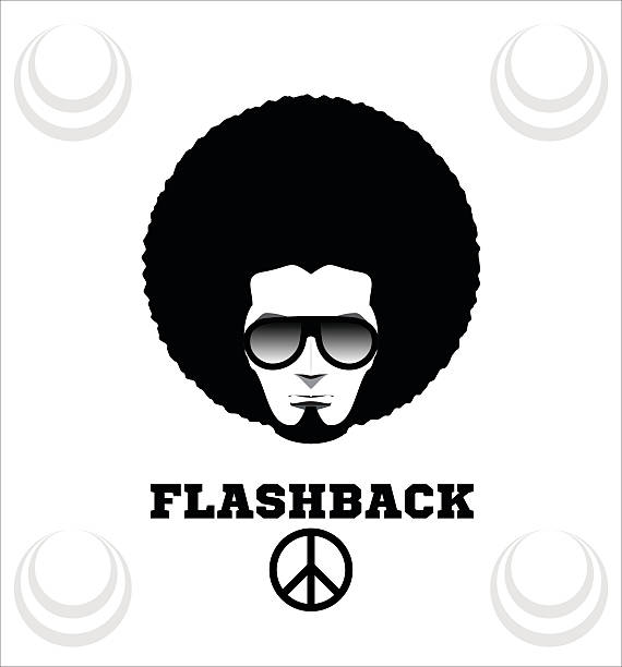 Retro man in 1970s hairstyle. Frizzy, 70's. vector art illustration