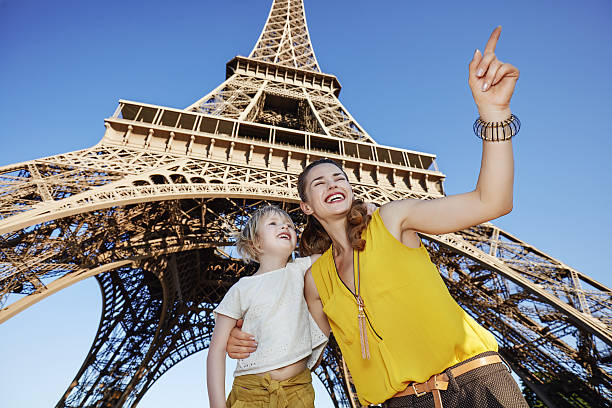 istock mother and daughter pointing on something near Eiffel tower 589418902