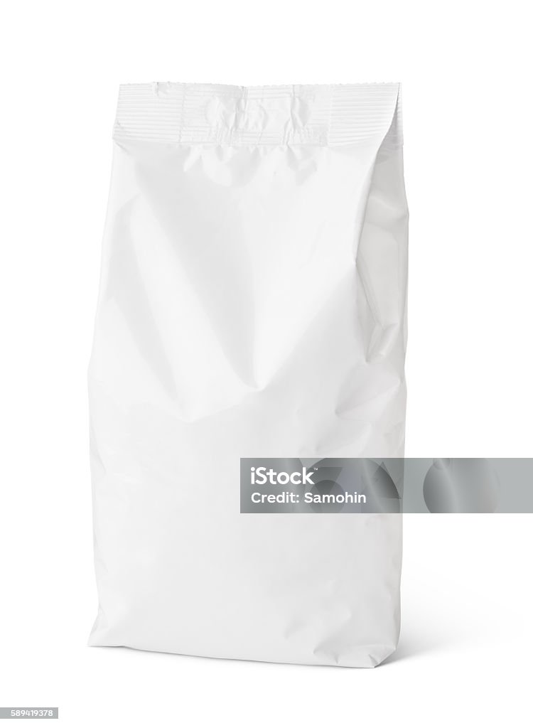 Snack blank paper bag package on white Blank snack paper bag package isolated on white with clipping path White Color Stock Photo