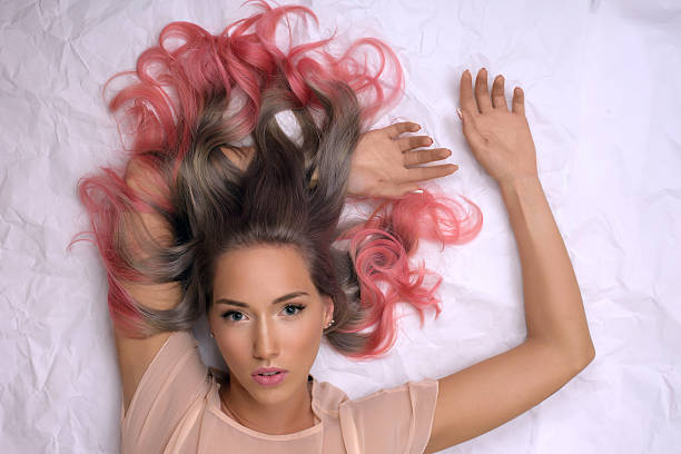 girl with professional hair colouring and hairstyle stock photo