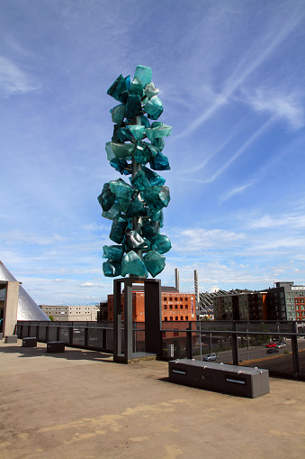 Tacoma, United States - June 13, 2016: The Bridge of Glass in downtown Tacoma. It connects the Museum of Glass on the Thea Foss Waterway to the downtown. It was opened in July 2002. The bridge was designed by Dale Chihuly and Arthur Andersson. 