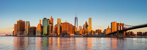 뉴욕 시 파노라마 - 이른 아침에 맨해튼 - new york city sunrise new york state usa 뉴스 사진 이미지