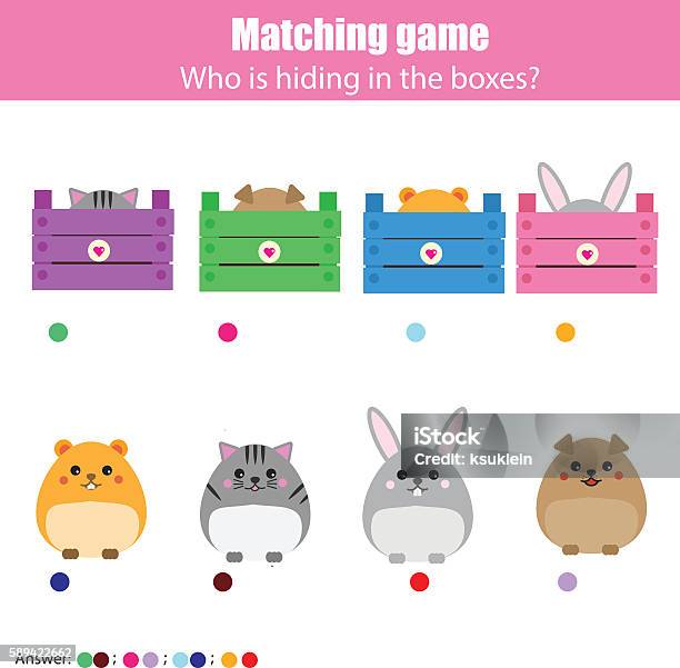 Matching Children Education Game Kids Activity Match Animals With Box Stock Illustration - Download Image Now