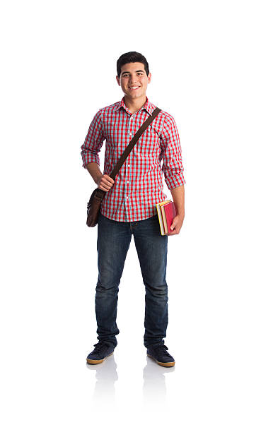 istock Young man with messenger bag and books 589422690