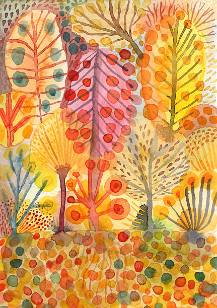 illustrazioni stock, clip art, cartoni animati e icone di tendenza di alberi in autunno illustrazione acquerello - autumn tree root forest