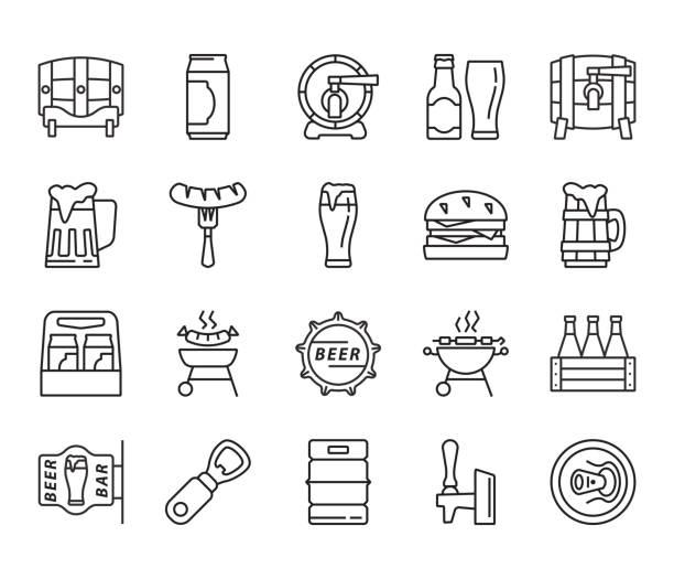 fresh beer and snacks fresh beer and snacks. simple flat icons on a white background Sullen stock illustrations