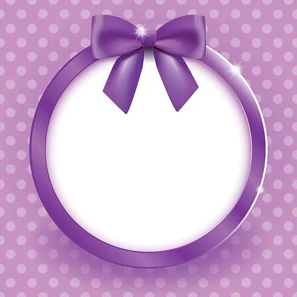Vector illustration of Round frame with satin bow in magenta colors