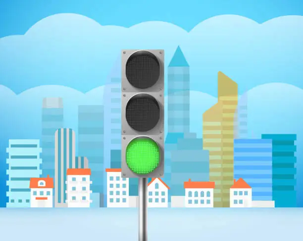 Vector illustration of Cityscape with the traffic light. City trafic illustration