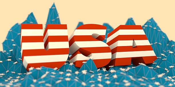 Low poly mountains landscape. USA word