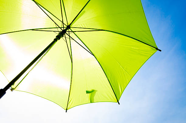 istock Green umbrella and blue sky 589427344