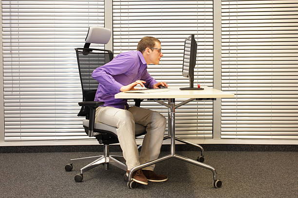 istock Near-sightedness, myopia. Office worker at work station 589428646