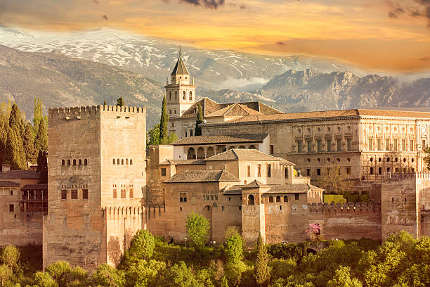 alhambra sunset alhambra sunset granada stock pictures, royalty-free photos & images