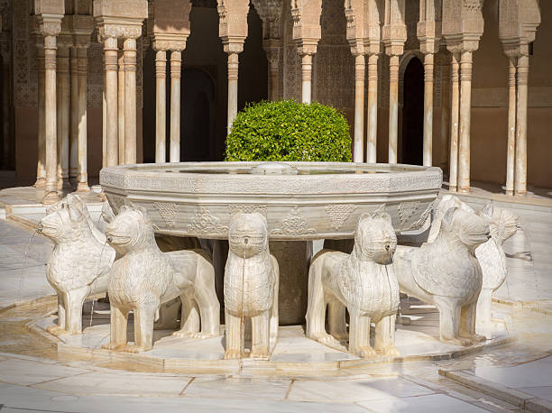lion fountain alhambra stock photo