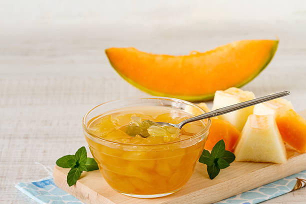 Homemade cantalupe melon jam stock photo