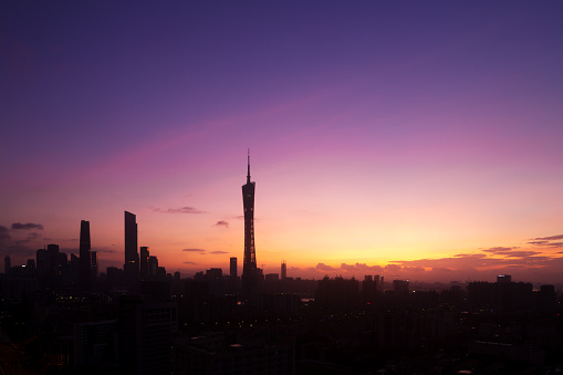 skyline of modern city with sunset in guangzhou