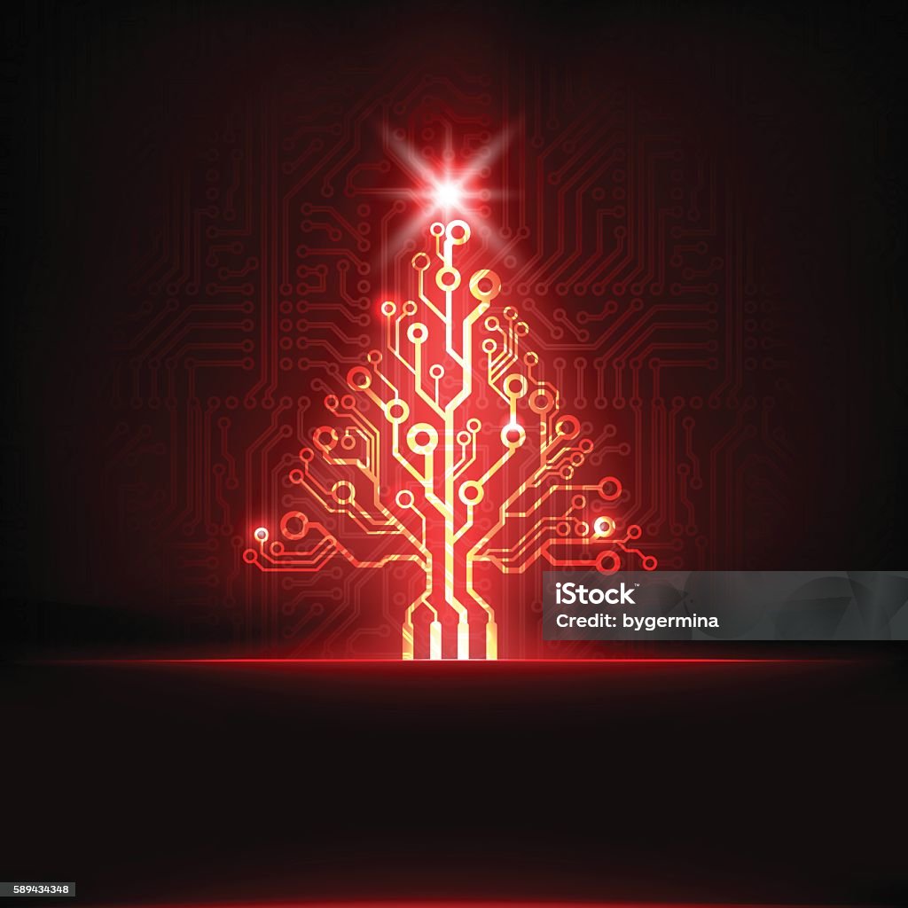 Placa de circuito árbol de navidad - arte vectorial de Navidad libre de derechos