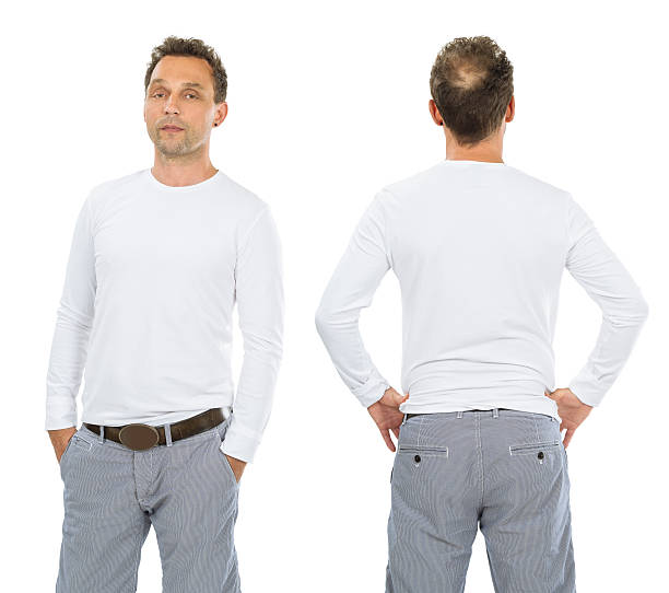 istock Serious man with blank white long sleeve shirt 589435202