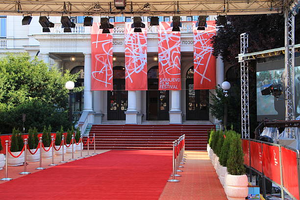 Red carpet and main entrance of Sarajevo Film Festival stock photo