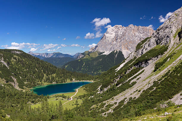 istock Sunny day at  Seebensee in Tirol with Ziugspitz in background 589436216