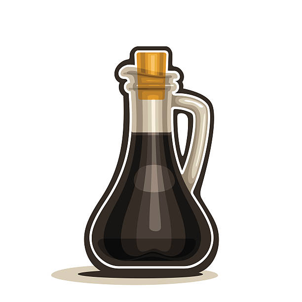 dekanter mit griff gefüllt soja sauce - vinegar bottle balsamic vinegar cruet stock-grafiken, -clipart, -cartoons und -symbole