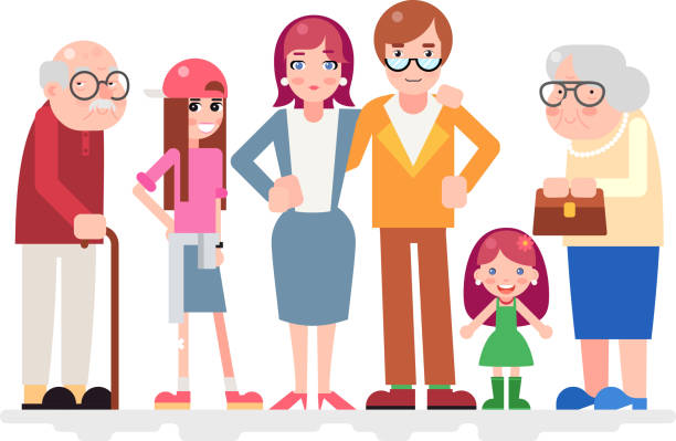 Happy Family Characters Love Together Child Teen Adult Old Icon Happy Family Characters Love Together Child and Teen Adult Old Icon Flat Design Vector Illustration my stepmom stock illustrations
