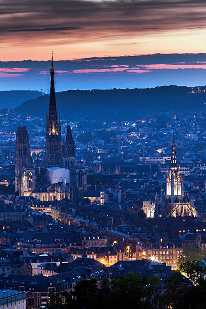 istock Panorama of Rouen at sunset 589440404