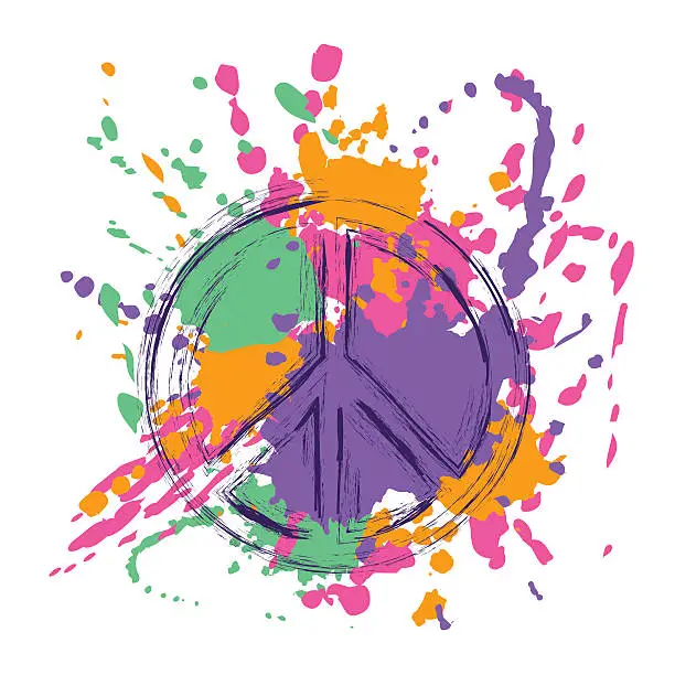 Vector illustration of Peace Sign Over Colorful Grunge Background.