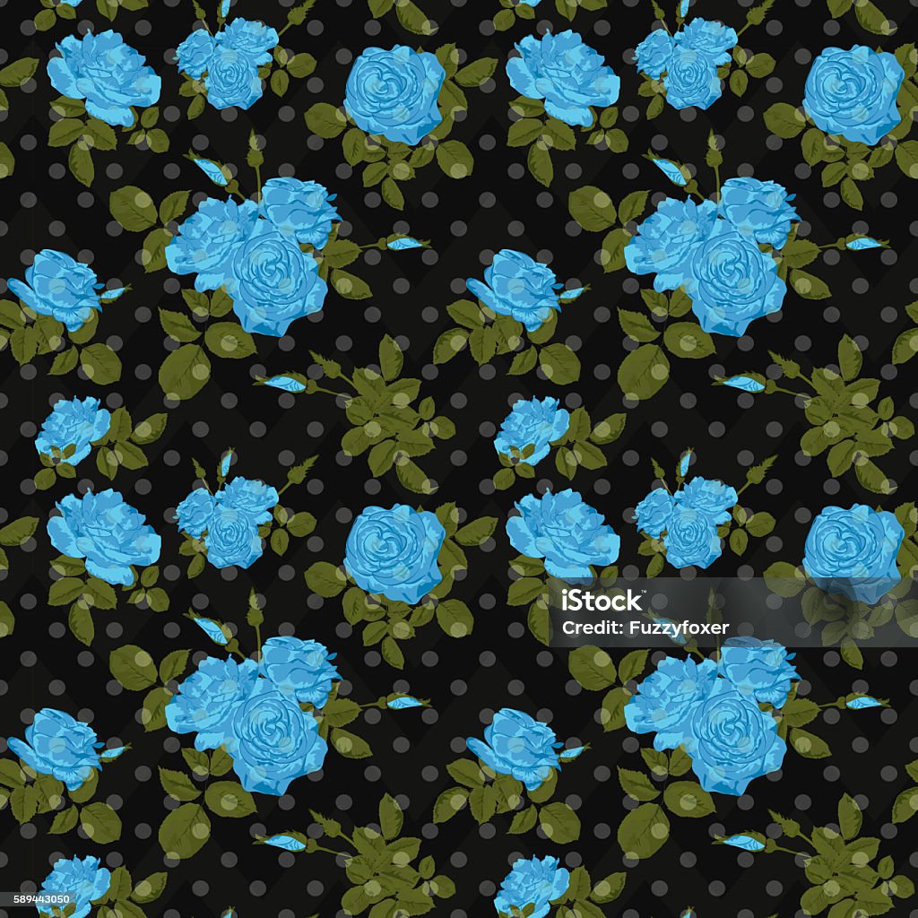 Blur Roses Pattern Seamless Flower Blue Roses Pattern On Black Stock Illustration ...