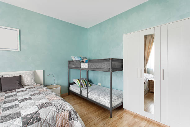 istock Nordic bedroom in blue color 589443180