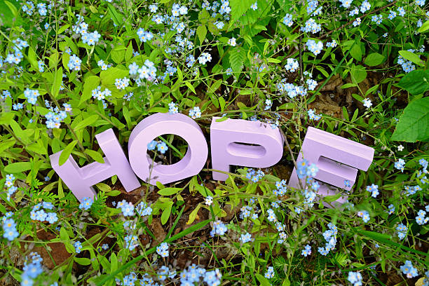 HOPE and Forget-Me-Nots stock photo