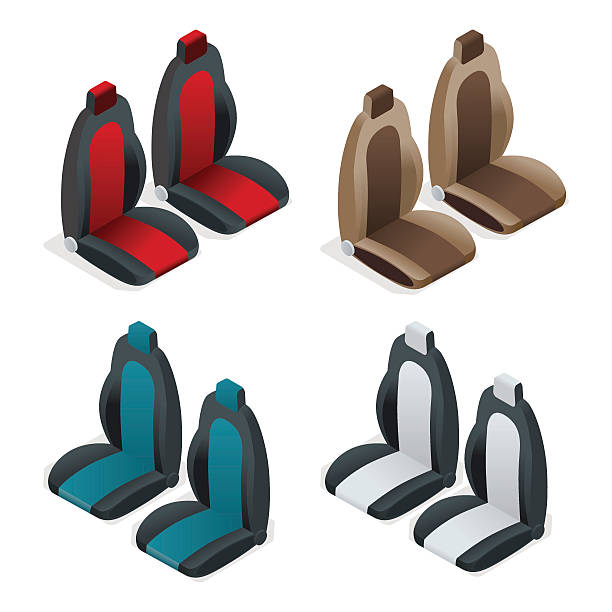 ilustraciones, imágenes clip art, dibujos animados e iconos de stock de isométrico moderno conjunto de iconos de asientos de coche - back seat illustrations