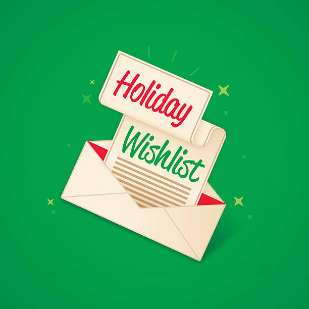 ilustraciones, imágenes clip art, dibujos animados e iconos de stock de lista de deseos de vacaciones - wish list