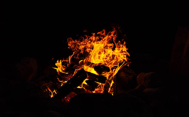 Camp fire in the nigth stock photo