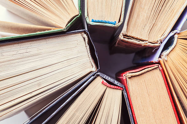 istock Background of old vintage books. Top view 589458528