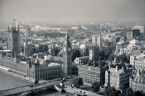 London Westminster rooftop view panorama with urban architectures.